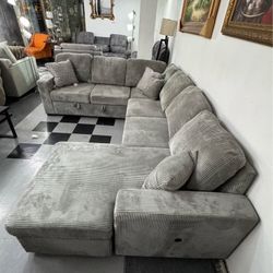 fog corduroy storage chaise sectional sofa with pullout sleeper bed 