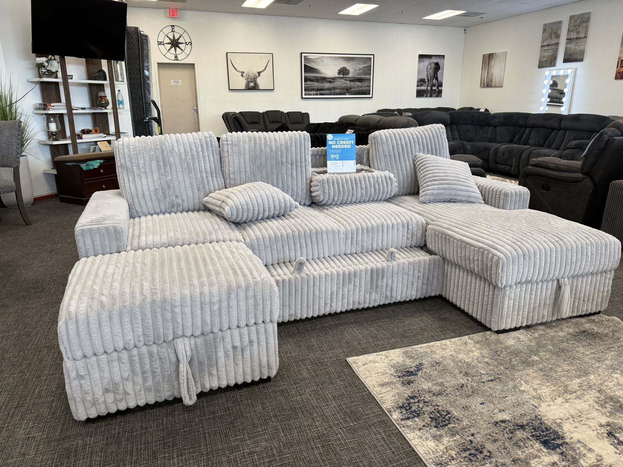 ποΈ Light Gray Corduroy Sectional w/ Sleeper + Storage β $999!