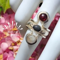 Sterling Silver 925 Ring With Triple Stone 