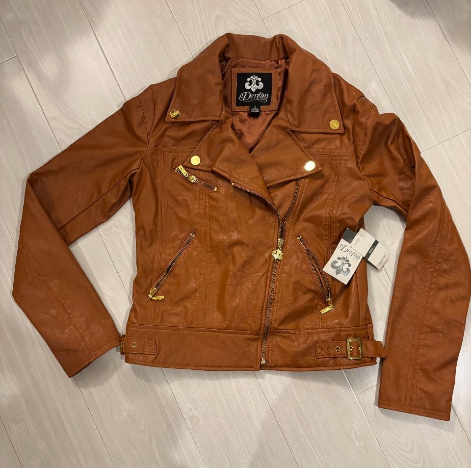 Dereon Women's Faux Leather Jacket with Tags -  Size Small - Rust/Brown - NEW