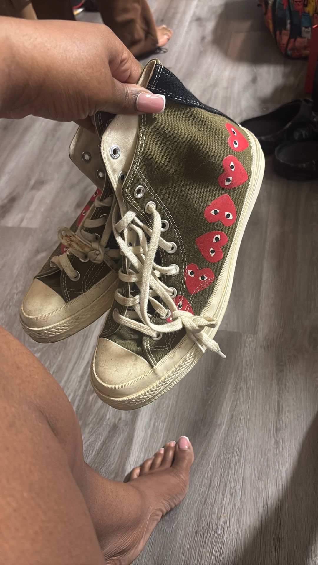 converse high tops comme des garcons green