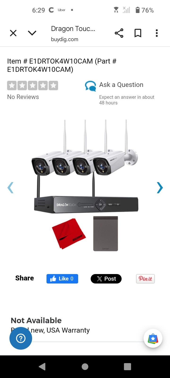 Wireless 4 Cam Security/W Nvr And Mon