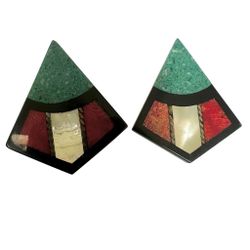 Vintage Inlaid Geometric Earrings – Aztec Art Deco Style Studs