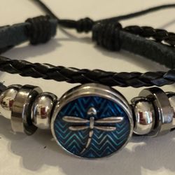 Dragonfly Leather Bracelet - One Size Fits All