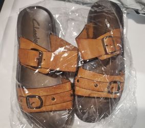 New Classks Classic Comfort Unisex Slide Sandals Brown Double Strap Men's 7.5 Women's 9.5 EU 40