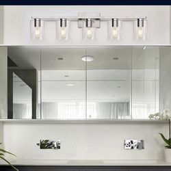 Modern Bathroom Light Fixtures, 5-Light Vanity Lights with Clear Glass Shade for Hallway Kitchen Bedroom Living Room (Brushed Nickel, 5-Light)