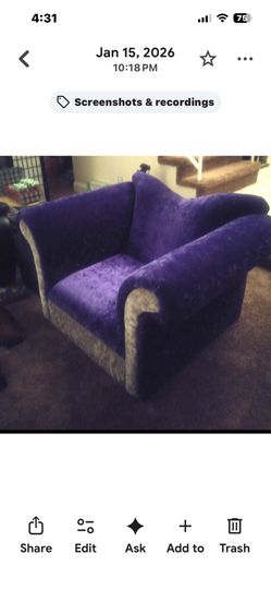 ACCENT KING PURPLE CHAIR. GREAT FOR FILM ART DEPT, etc. $275