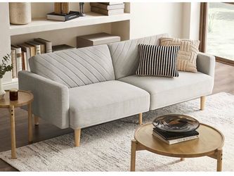 New Mopio 76.4" Futon Sofa Bed, Couch, Loveseat, Sleeper Sofa, Mid Century Modern Futon Couch, Sofa Cama, Couches for Living Room (Light Gray Fabric)