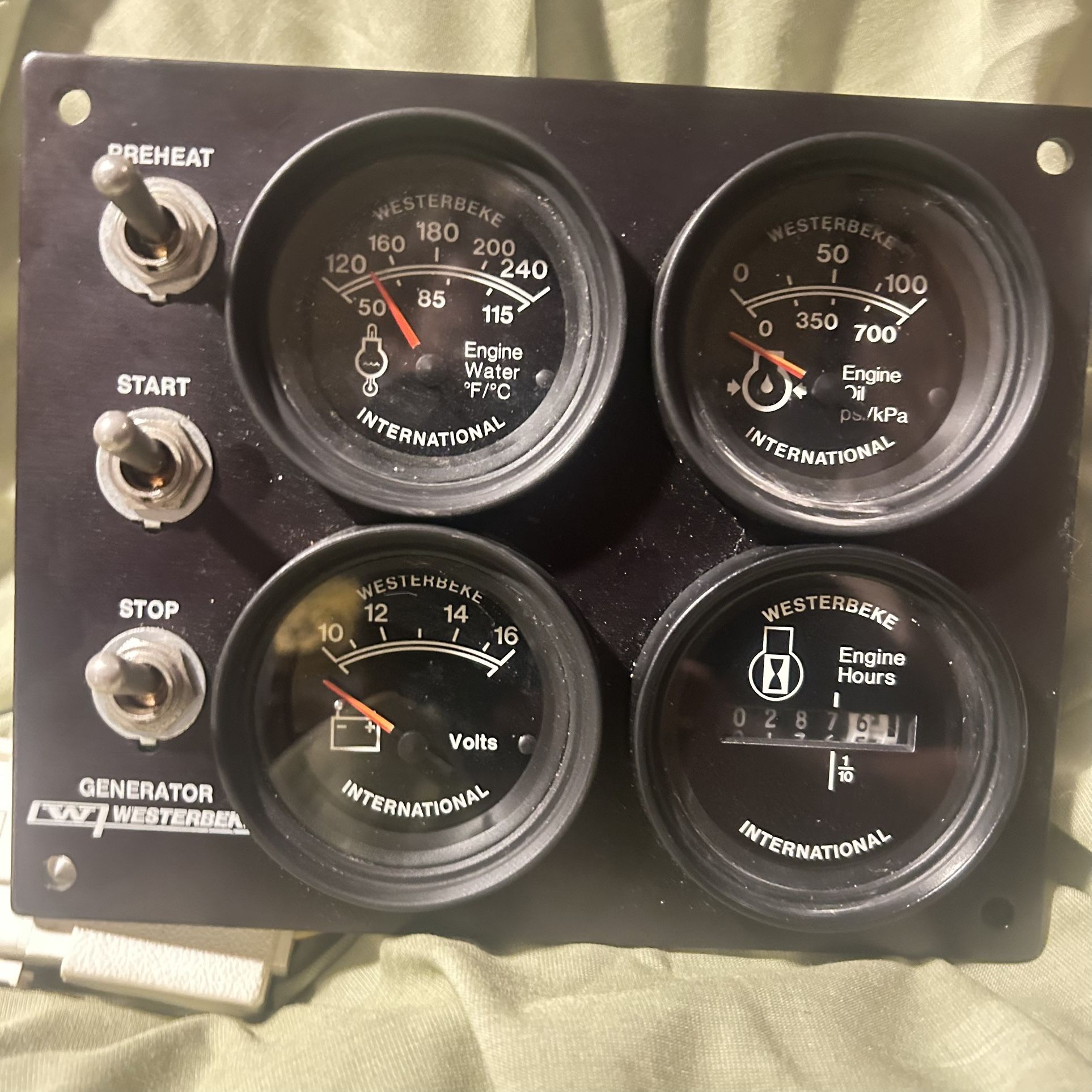 Westerbeke Generator gauges and switch panel