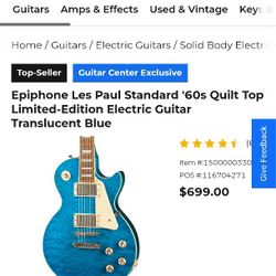 Epiphone Brand New Quilt Top 60s Style Les Paul Mint Cond
