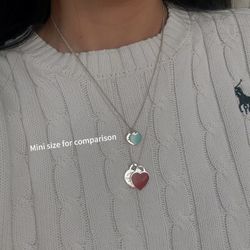 NEW Tiffany & Co RTT Red Enamel Small Double Heart Tag Pendant Sterling Silver Necklace