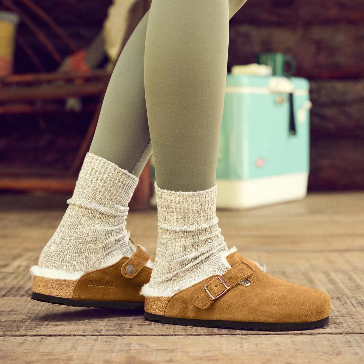 Birkenstock Boston Clogs Shearling Suede Leather 