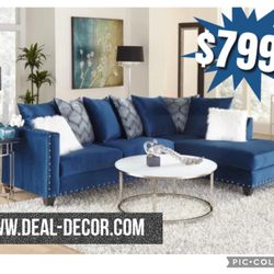 New Blue And White Sectional Sofa Couch