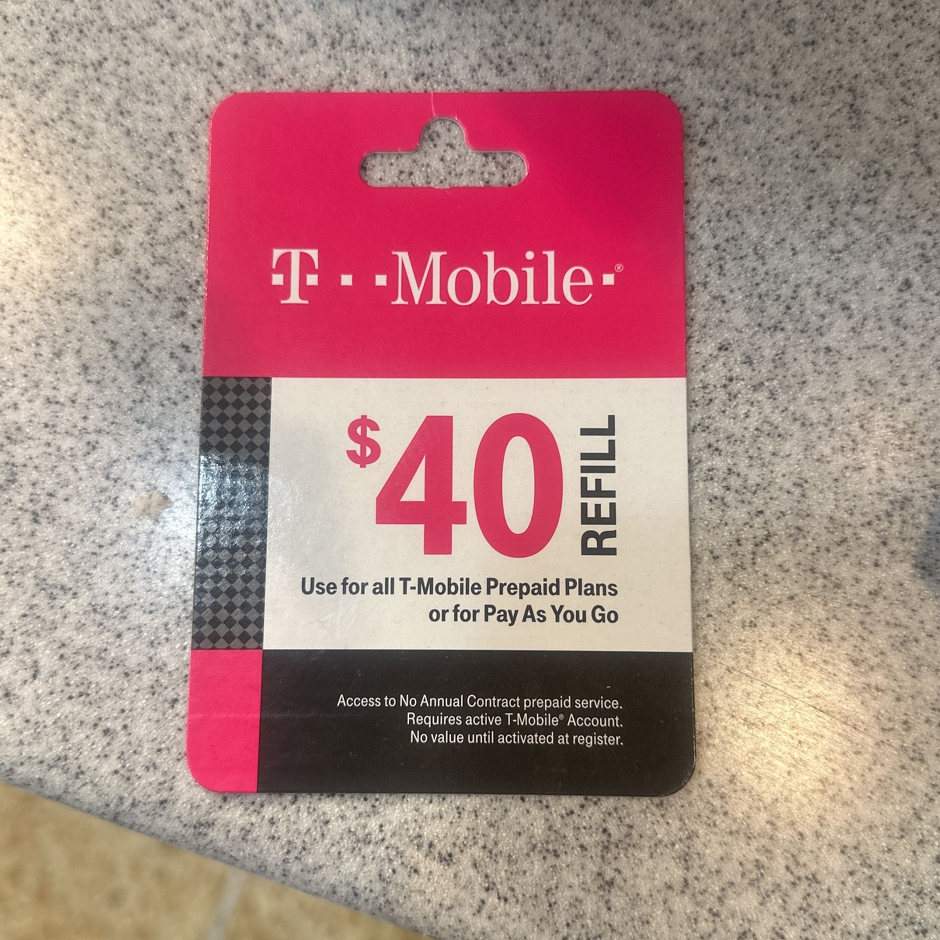 Tmobile $40 Refill Prepaid Card (NOT BEEN USED)