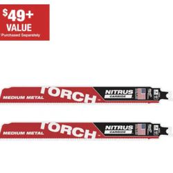 Milwaukee 9 in. 10 TPI TORCH Nitrus Carbide Teeth Medium Metal Cutting Reciprocating Saw Blade w/Additional 9 in. 10 TPI Blade