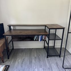 Wood black desk with built-in shelves