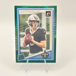 2025 Donruss Optic Tyler Shough Rated Rookie Green Prizm #223 New Orleans Saints