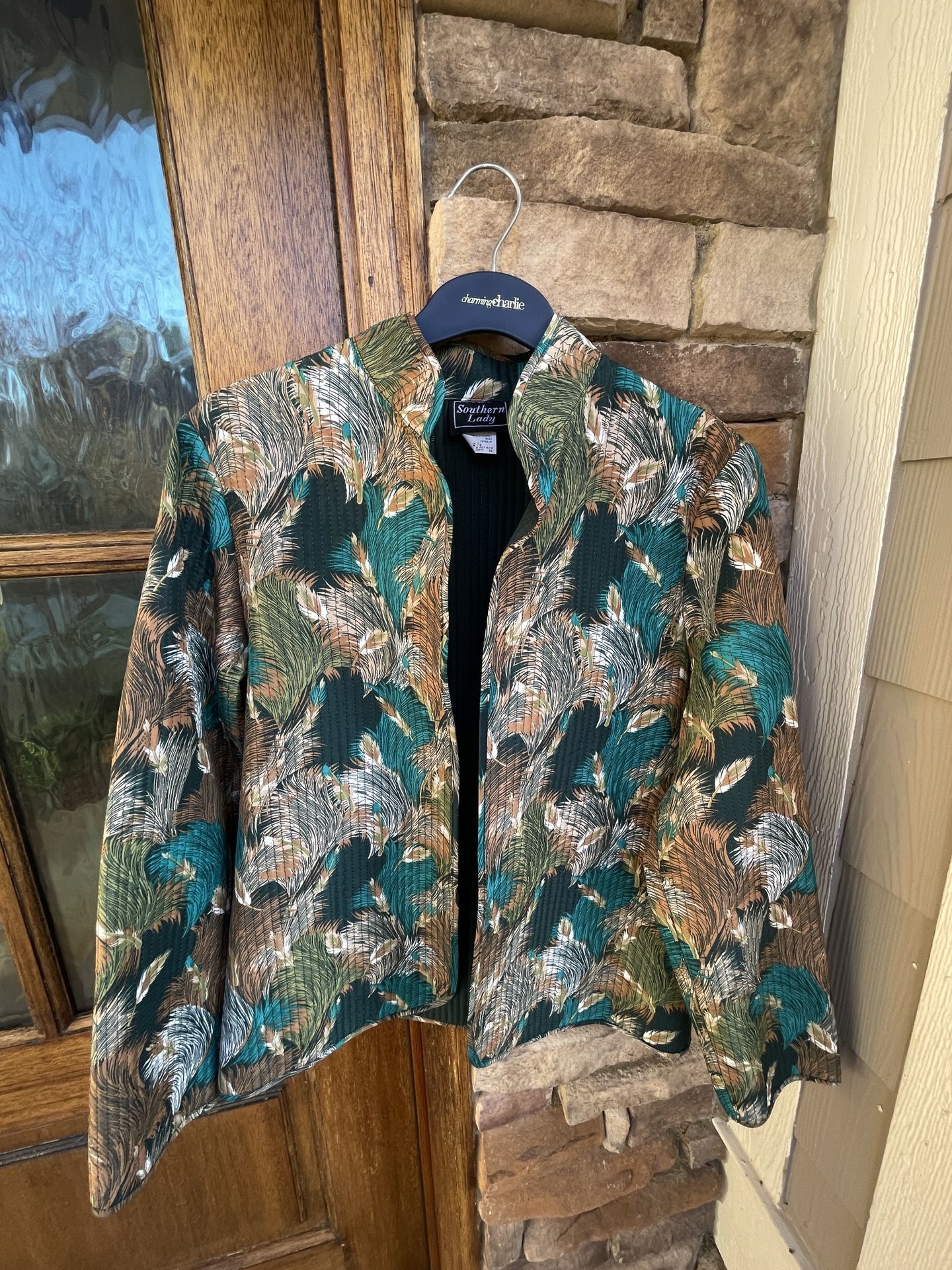 Southern Lady Quilted LIGHTWEIGHT Jacket Green Open Front Cardigan Size:8