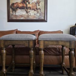 Elegant Wood & Linen Counter Stools – Set of 2