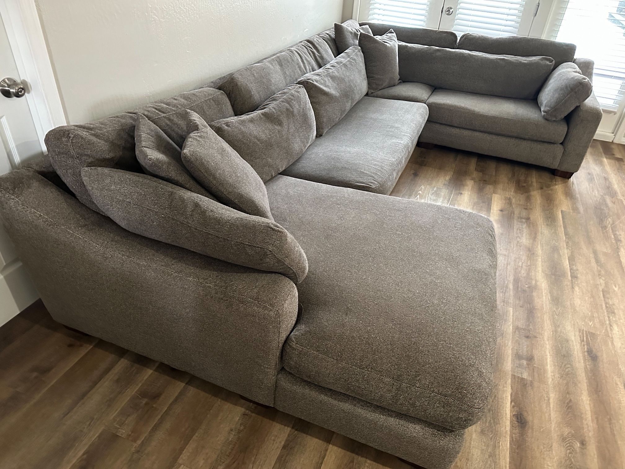 Potato Barn Custom Oversized Down Feather Chaise Sectional, Gray Performance Fabric