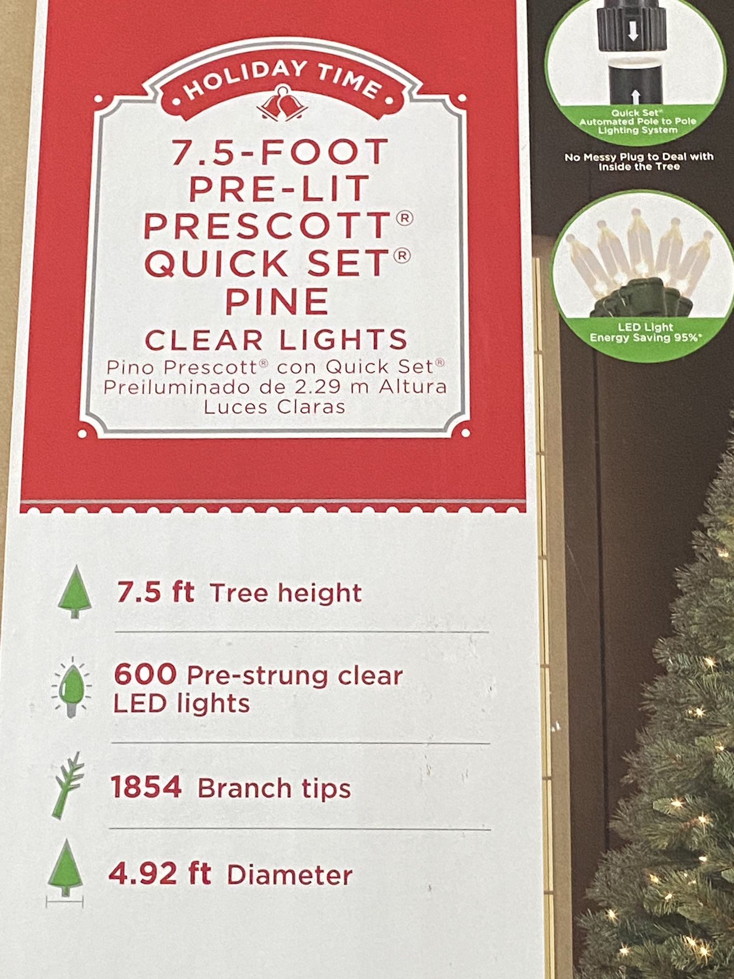 Artificial Christmas Tree Prelighted 7.5 Feet Tall With Stand 