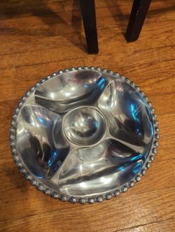 Silver Pewter Round Serving Tray/Platter