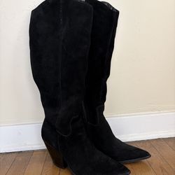 Vince Camuto Black Suede Tall Knee-High Boots Pointed Toe Size 9M