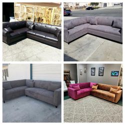 NEW 7X9FT SECTIONAL COUCHES . Brown LEATHER, Charcoal,  Dark GRANITE,  PINK FABRIC AND  ORANGE FABRIC  Sofas 