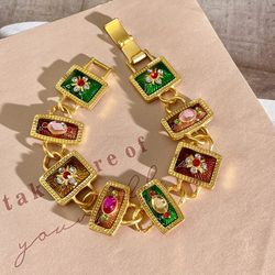 18k gold vintage retro  style women's link bracelet gift
