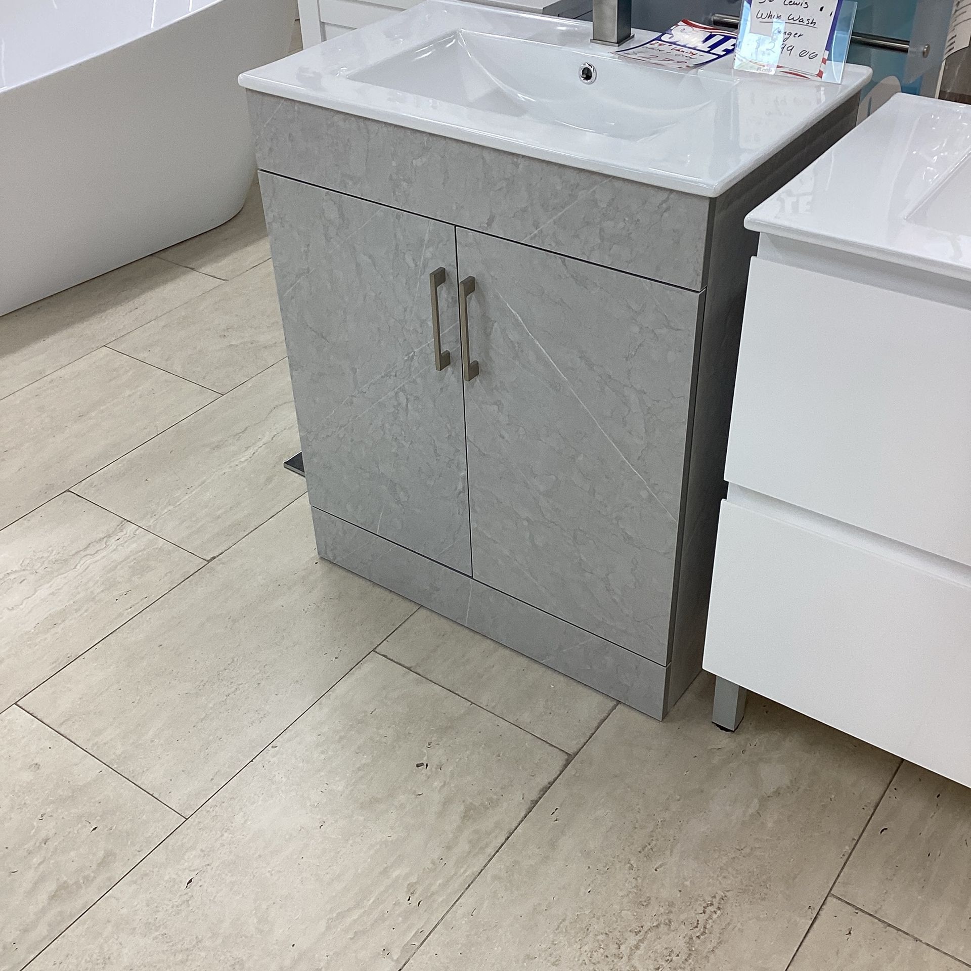 30” Bathroom Vanity Grey Color New Fully Assembled With White Ceramic Top Sink Integrated Ready For Pick Up Today