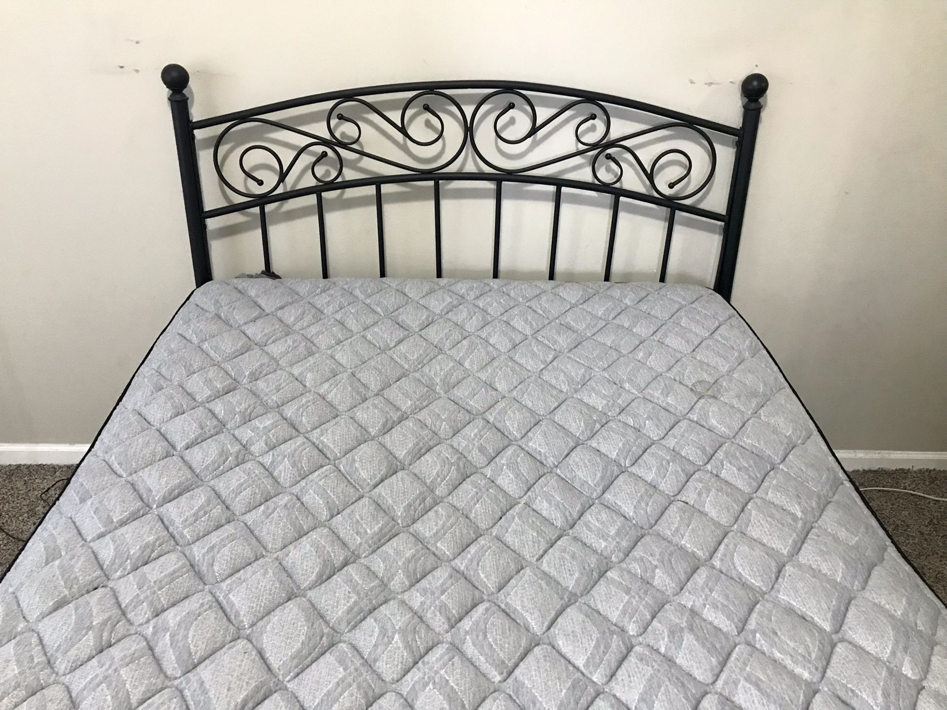 Black Metal Queen Headboard With Frame And Mattress And Box Spring