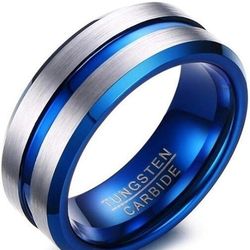 Tungsten Carbide Ring, Size 12, Blue & Silver (cash only)