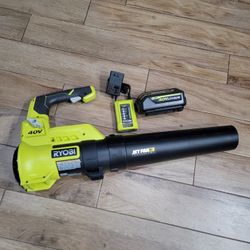 RYOBI 40V 110 MPH 525 CFM Cordless Battery Variable-Speed Jet Fan Leaf Blower with 4.0 Ah Battery and Charger