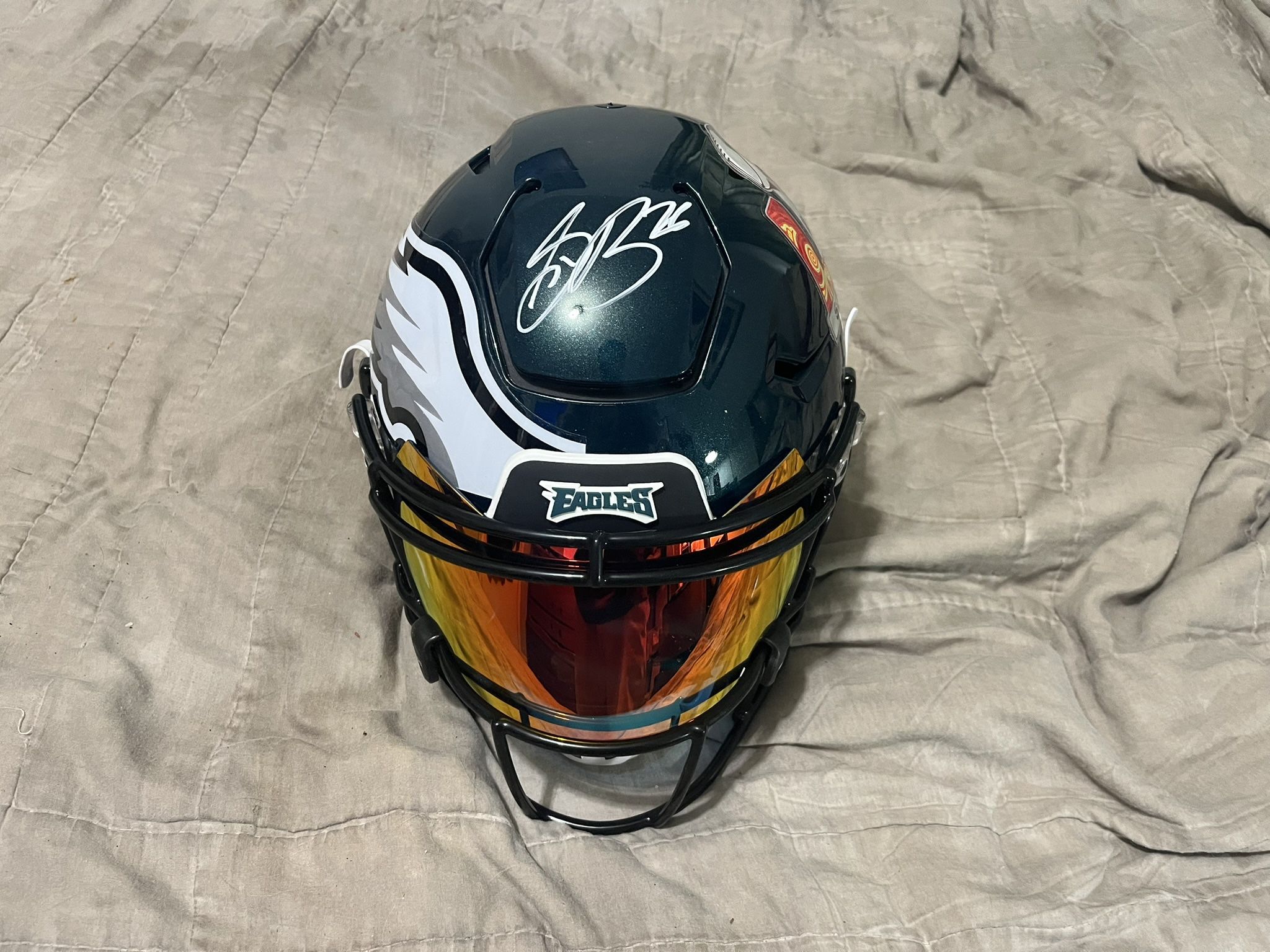 Saquan Barkley Signed Philadelphia Eagles Superbowl  Speed Flex With Shock Visor,,custom Front And Rear 3-D Bumpers And Under Armor Chin Strap