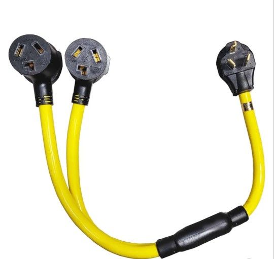 Nema 10-30 Split Dryer Extension Cord, 3-Prong Male to Dual Female Y Split Cord, 10-30P 30-AMP, 2.7Feet, Yellow, Compatible with Dryers