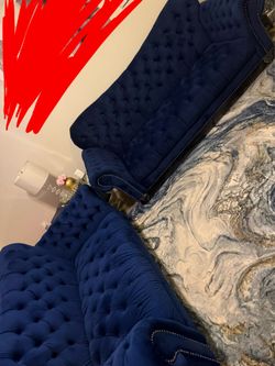 Royal blue couch and love seat set