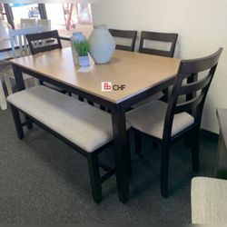 6 Pc Solid Wood Dining Table Set