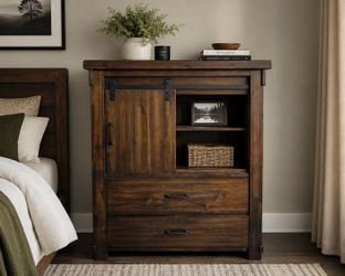 Rustic Farmhouse Barn Door Dresser / Chest – Solid Wood Look – Excellent Condition
