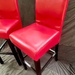 Two Counter Bar Stools Red Faux Leather  Seventh Avenue
