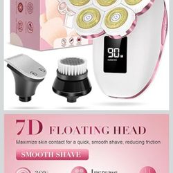 3-in-1 Electric Razors for Women,Bikini Trimmer for Women,7D Painless Electric Shaver with Facial Cleansing Brush,Gifts for Women,Replaceable Hair Rem