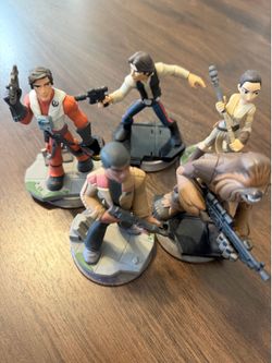 Disney Infinity Star Wars Figures Lot – Han Solo, Chewbacca, Rey, Finn, Poe Dameron Bundle