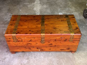 Vintage Cedar Hope Chest Trunk with Brass Straps With Key