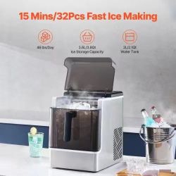89#Countertop Ice Maker, 32 Cubes Ready in 15 Mins, 46lbs in 24Hrs, Self-Cleaning Portable Ice Maker with Convenient Ice Transfer, Ice Machine with 3 