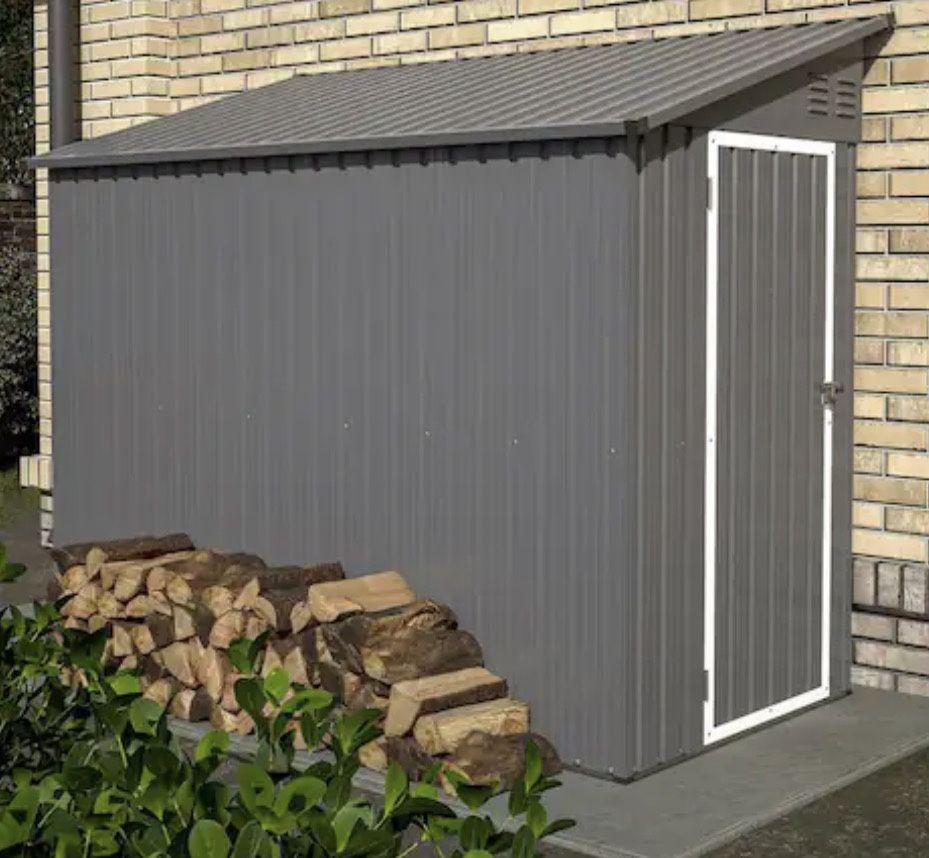 Gray 4 ft. W × 8 ft. D Galvanized Steel Outdoor Metal Storage Shed, Lean to Tool Shed with Lockable Door