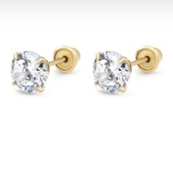 14K Gold Round Stud Earrings 6 mm