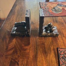 Vintage Cannon And Balls Wood & Cast Iron Book Ends