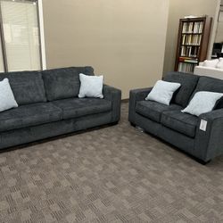 Gray Blue Comfy Sofa Set 