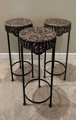 ( 3 ) Vintage Wrought Iron and Marble Plant Stands
