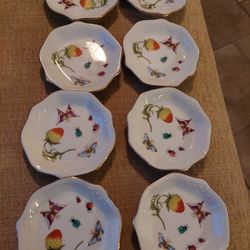 Vintage Ardalt Gold Rim Porcelain Strawberries & Butterflies 4” Tea Bag Dish #6172

