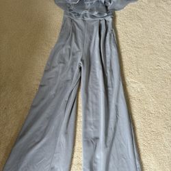 Off Shoulder Layered Ruffle Detail Palazzo Jumpsuit Size Medium 